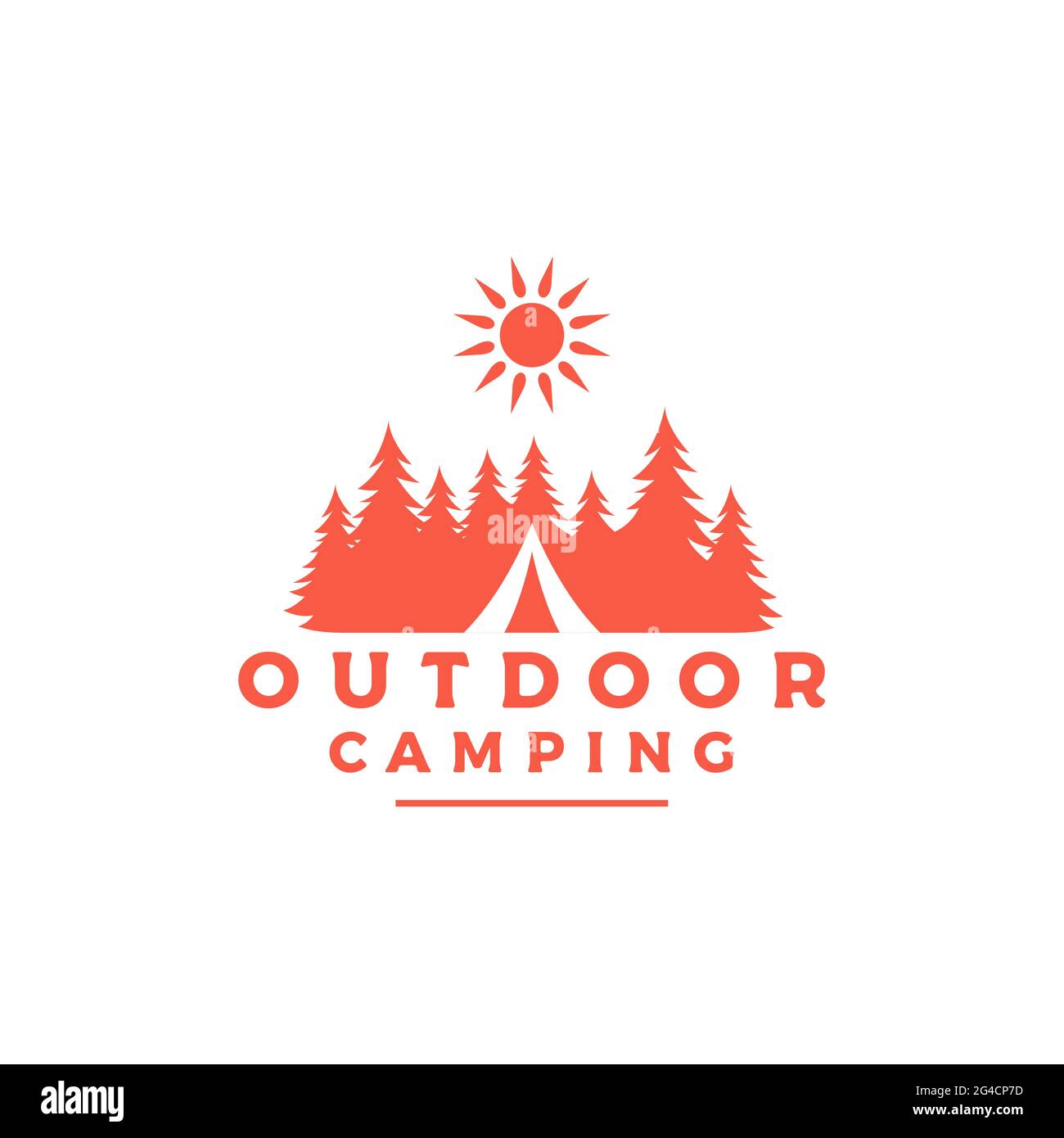 Vintage retro Forest camping logo emblem summer camping vector illustration with tent and pine trees Stock Vector