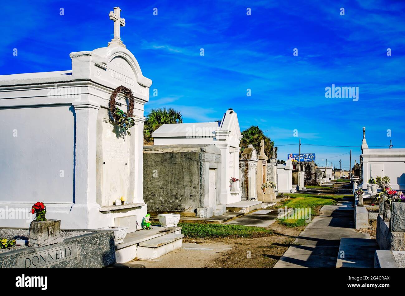 Aboveground graves and family tombs are pictured at St. Patrick