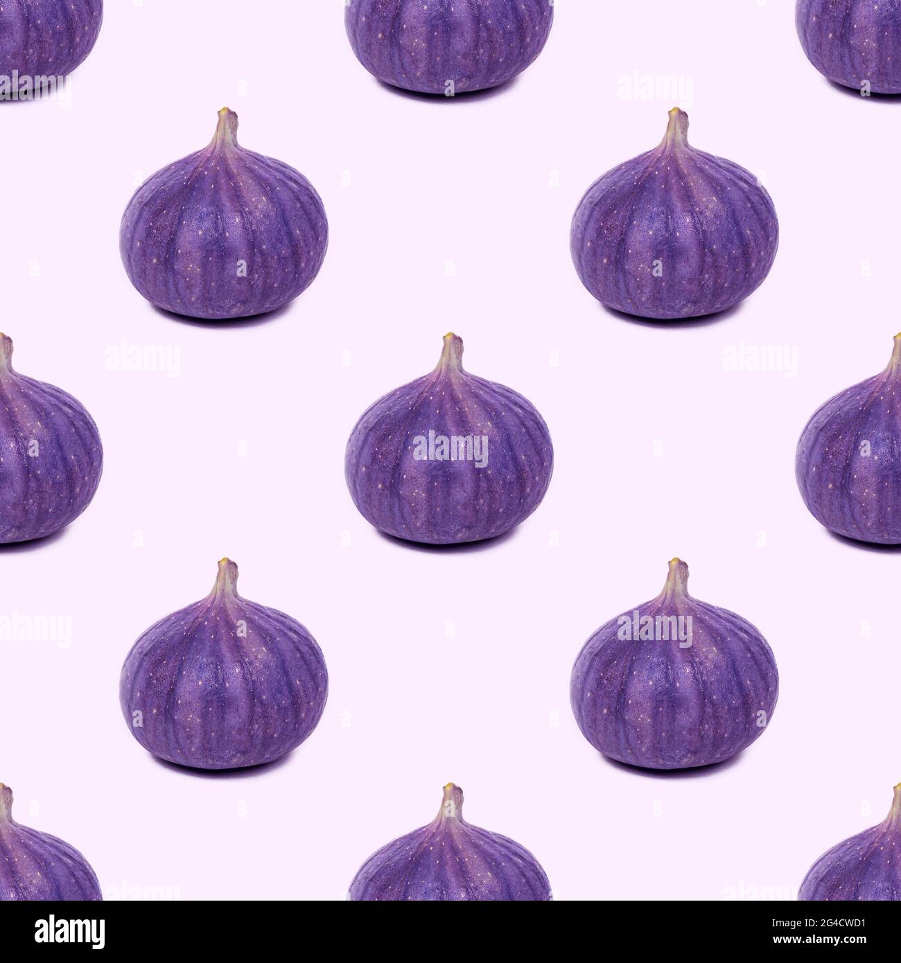 Blue and purple round fig fruit seamless pattern on light background. Stock Photo