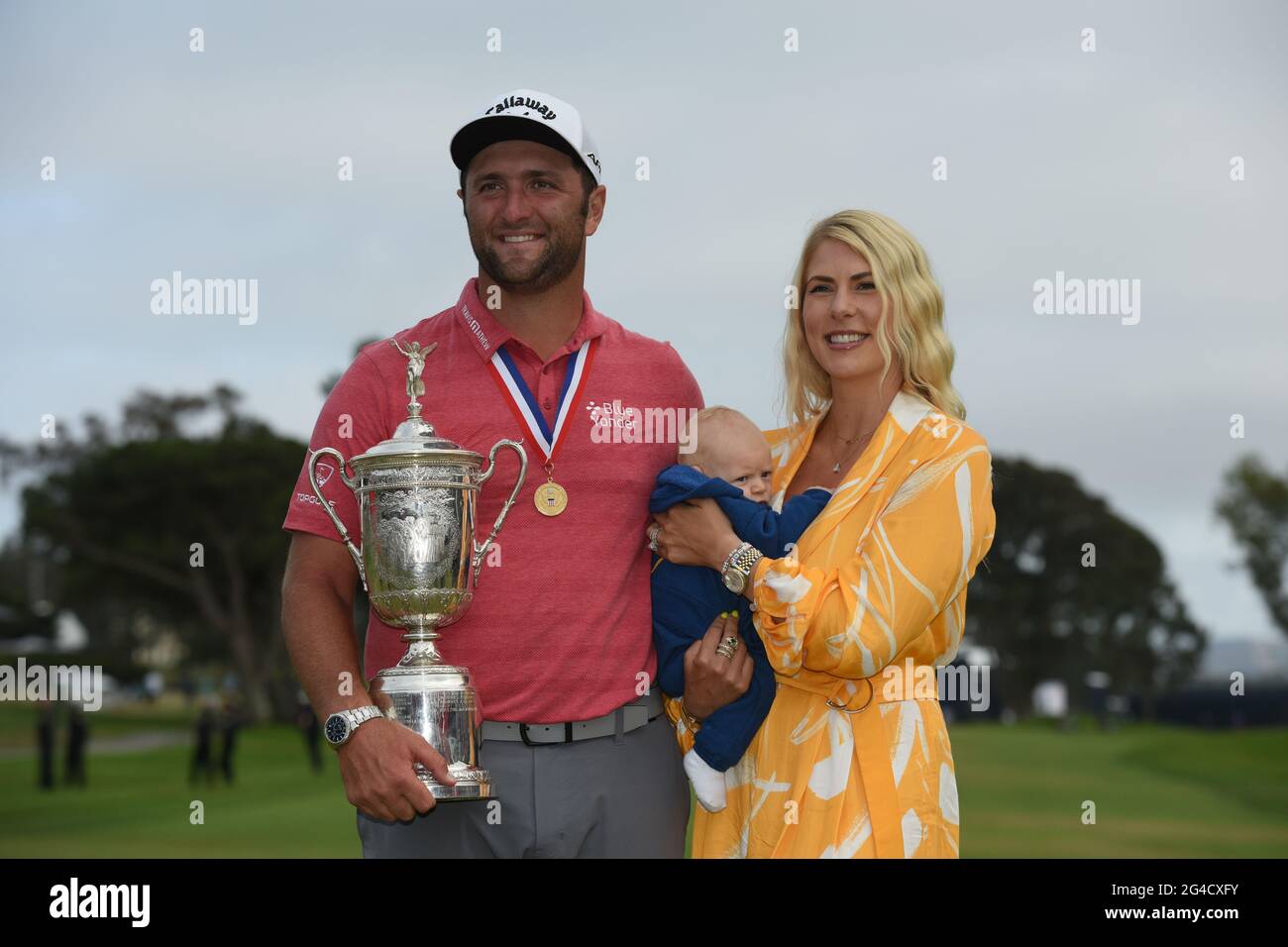 Jon Rahm and wife Kelley Cahill and son Kepa Cahill during the fourth round of the 2021 U.S. Open Championship in golf at Torrey Pines Golf Course in San Diego, California, USA on June 20, 2021. Credit: J.D. Cuban/AFLO/Alamy Live News Stock Photo