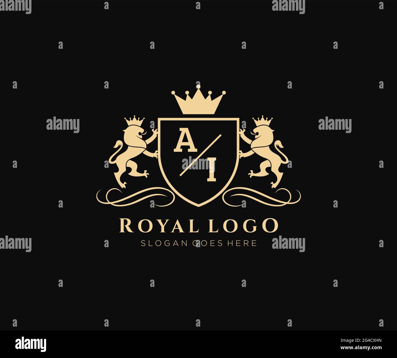 AI Letter Lion Royal Luxury Heraldic,Crest Logo template in vector art for Restaurant, Royalty, Boutique, Cafe, Hotel, Heraldic, Jewelry, Fashion and Stock Vector