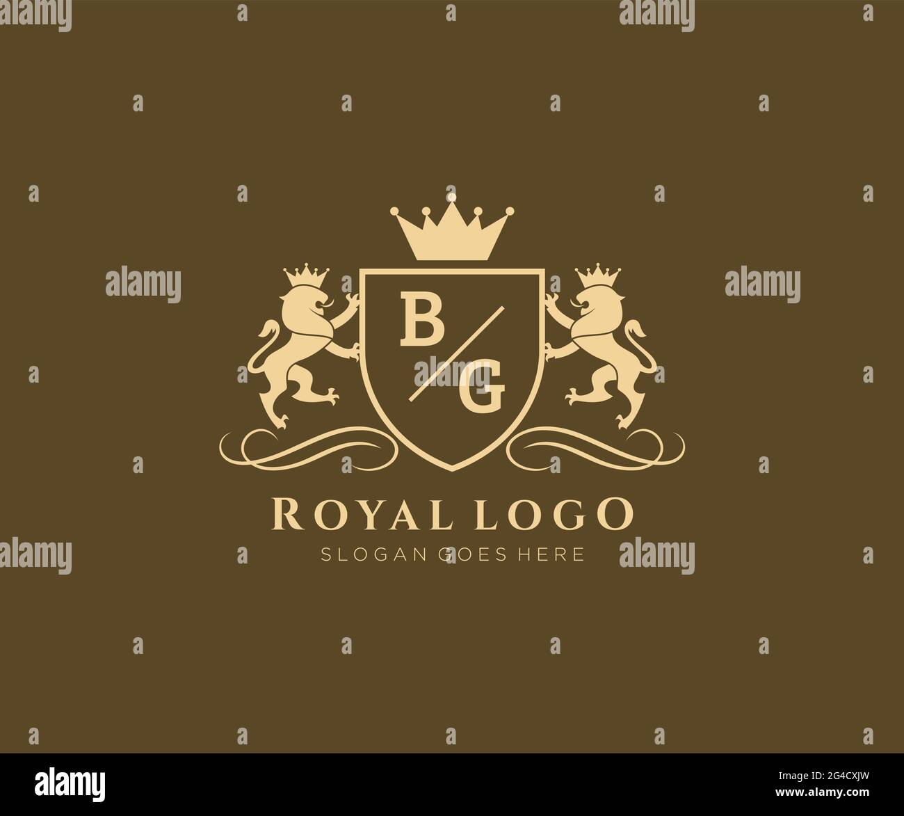 BG Letter Lion Royal Luxury Heraldic,Crest Logo template in vector art for Restaurant, Royalty, Boutique, Cafe, Hotel, Heraldic, Jewelry, Fashion and Stock Vector