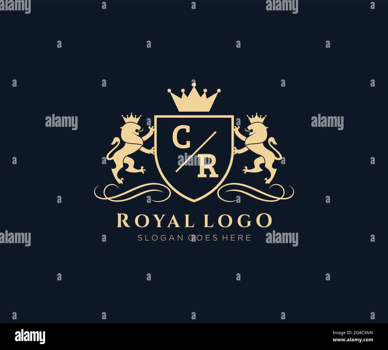 CR Letter Lion Royal Luxury Heraldic,Crest Logo template in vector art for Restaurant, Royalty, Boutique, Cafe, Hotel, Heraldic, Jewelry, Fashion and Stock Vector