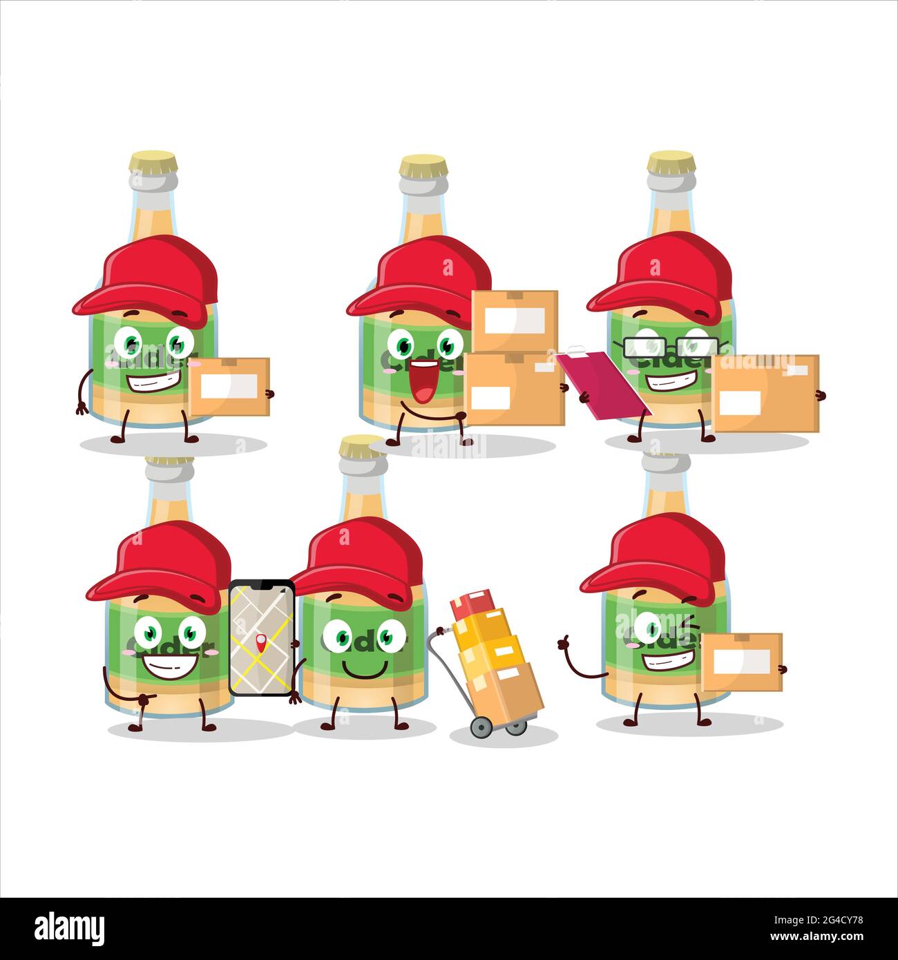 Cartoon character design of cider bottle working as a courier. Vector