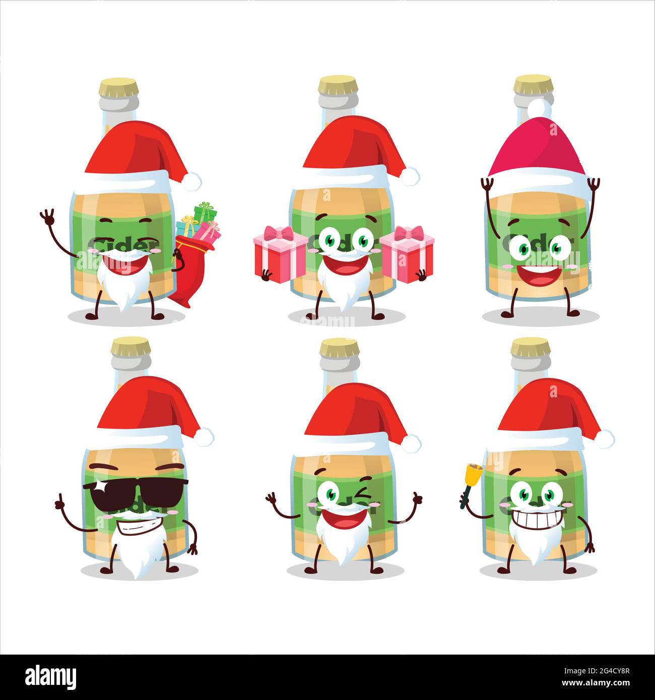 Santa Claus emoticons with cider bottle cartoon character. Vector ...