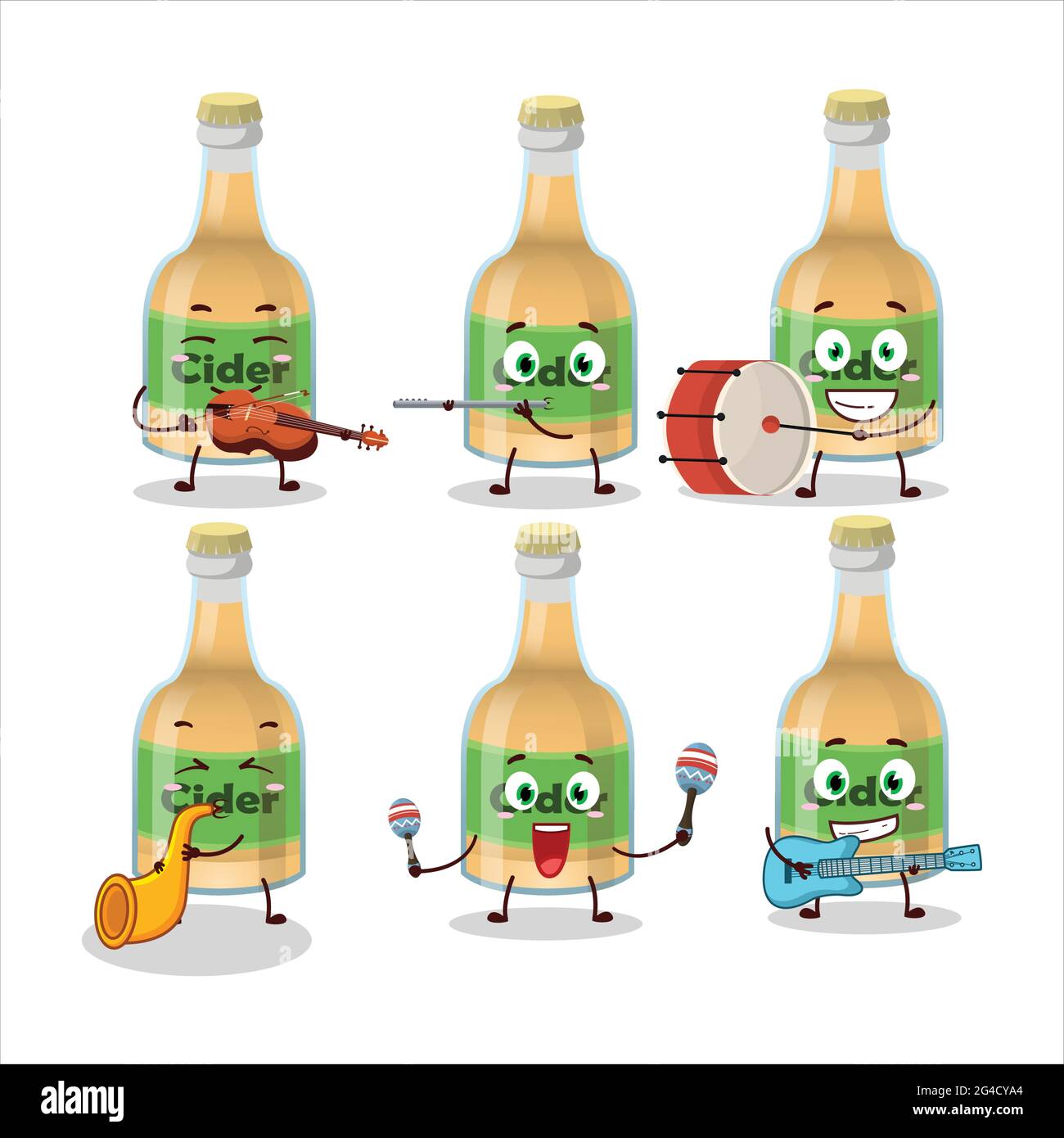 Cartoon character of cider bottle playing some musical instruments. Vector illustration Stock
