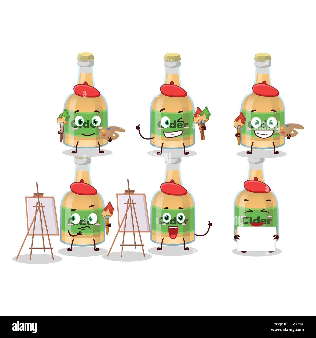 Artistic Artist of cider bottle cartoon character painting with a brush