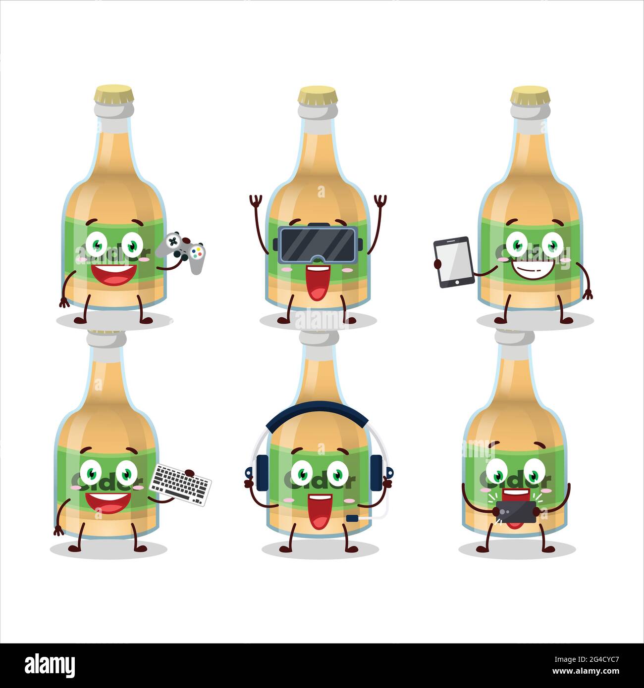 Cider bottle cartoon character are playing games with various cute
