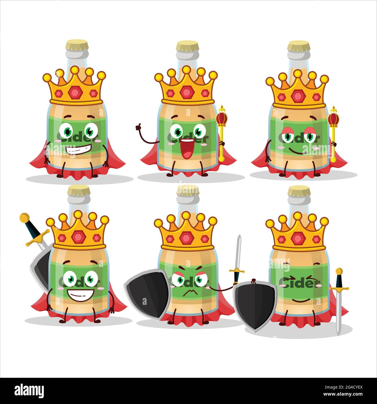 A Charismatic King Cider Bottle Cartoon Character Wearing A Gold Crown Vector Illustration