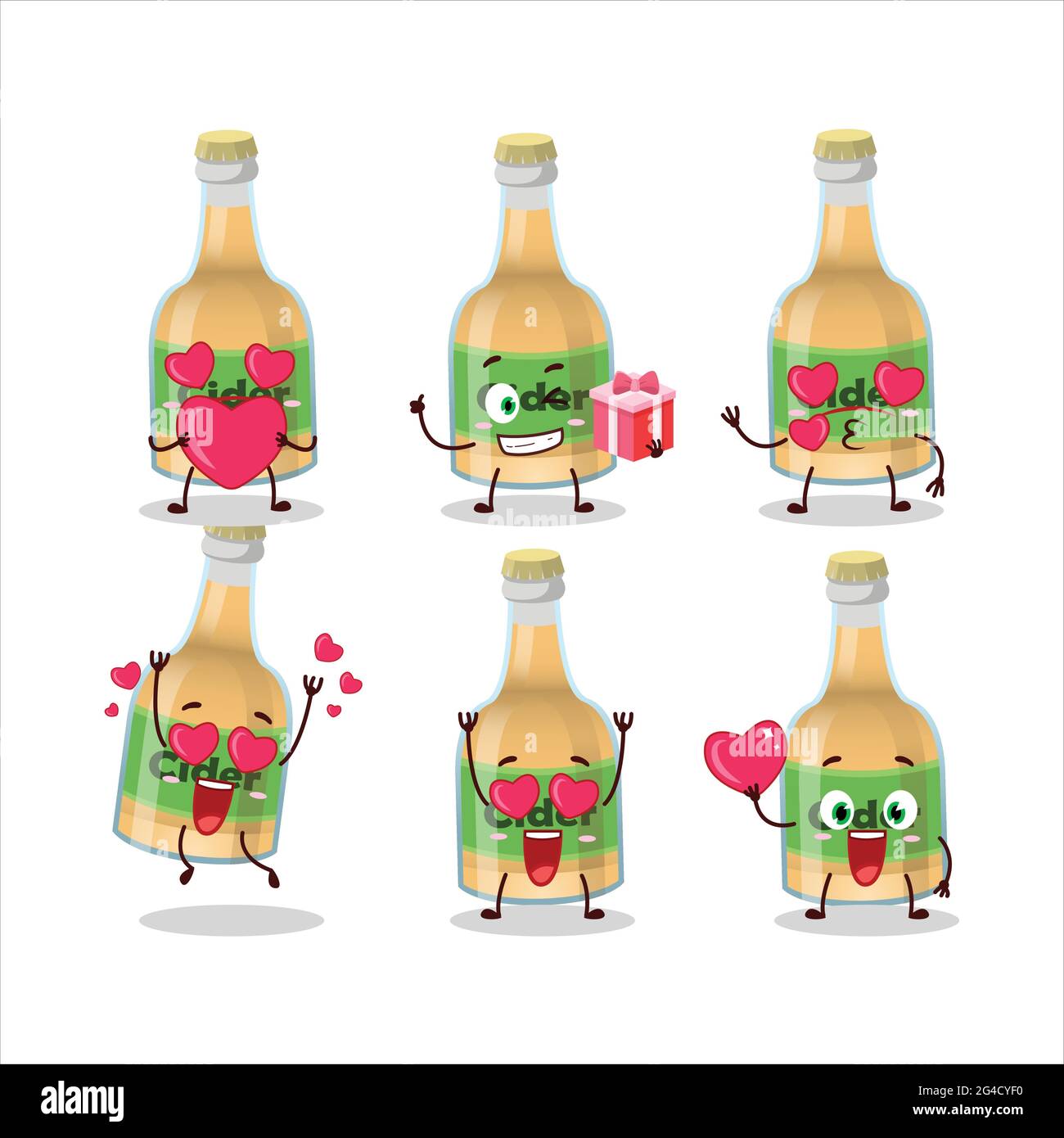 Cider bottle cartoon character with love cute emoticon. Vector illustration Stock Vector Image