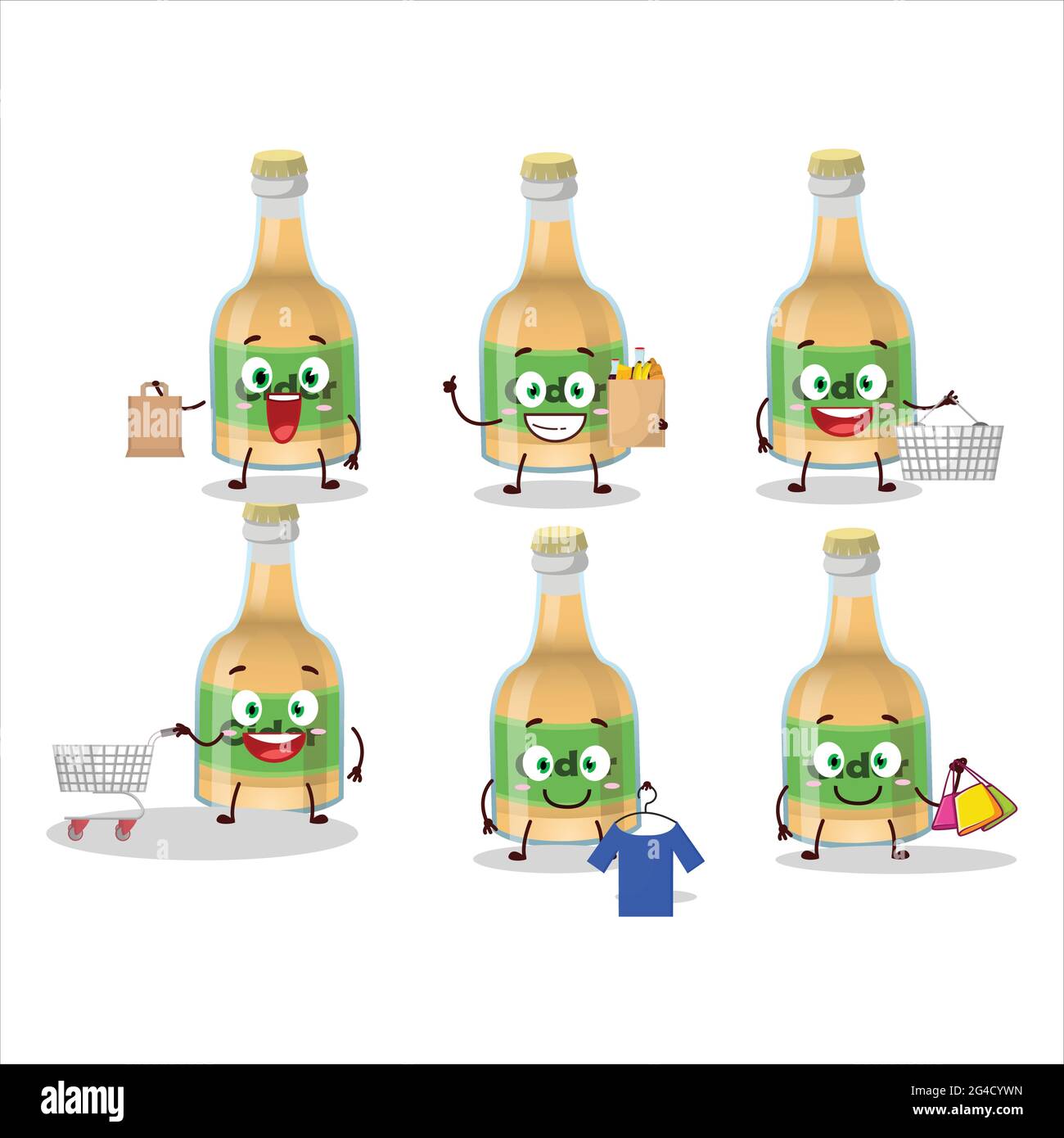 A Rich cider bottle mascot design style going shopping. Vector illustration Stock Vector Image
