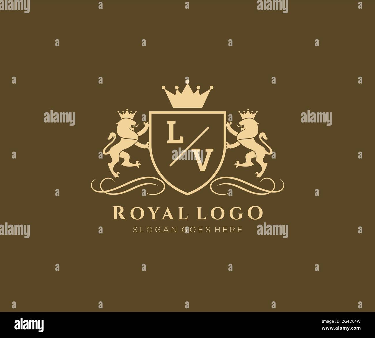 LV Letter Lion Royal Luxury Heraldic,Crest Logo template in vector art ...