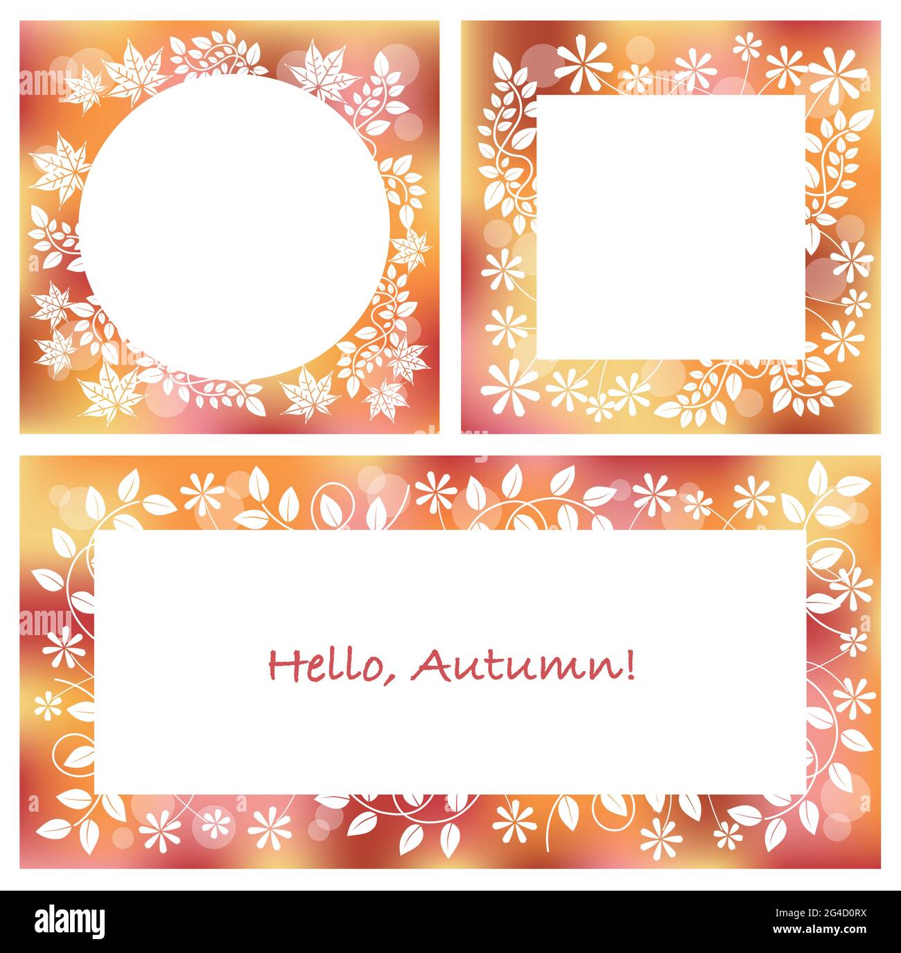 Autumn Botanical Frames Set Isolated On A White Background. Vector Illustration. Stock Vector