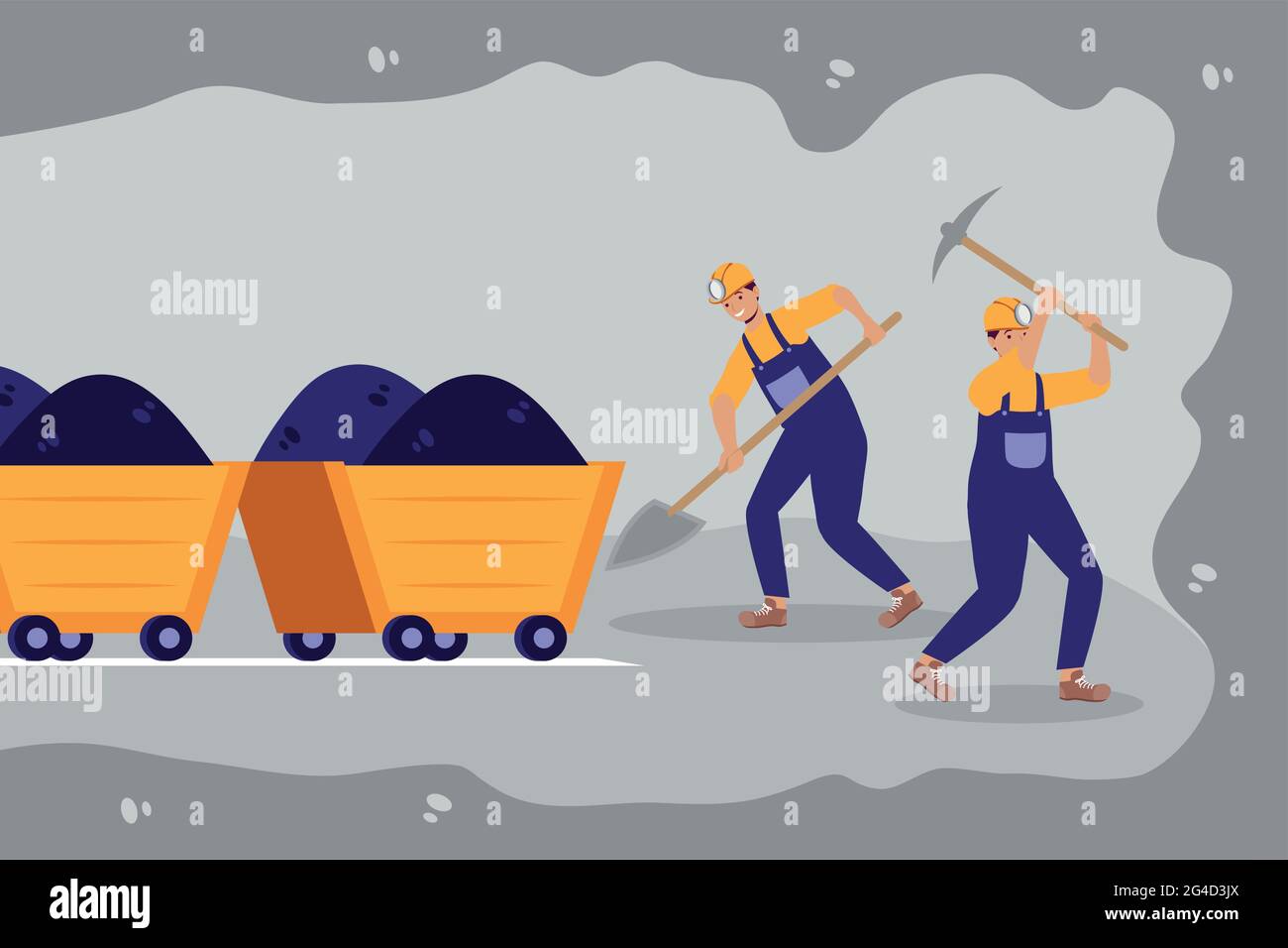 two miners workers in mine Stock Vector