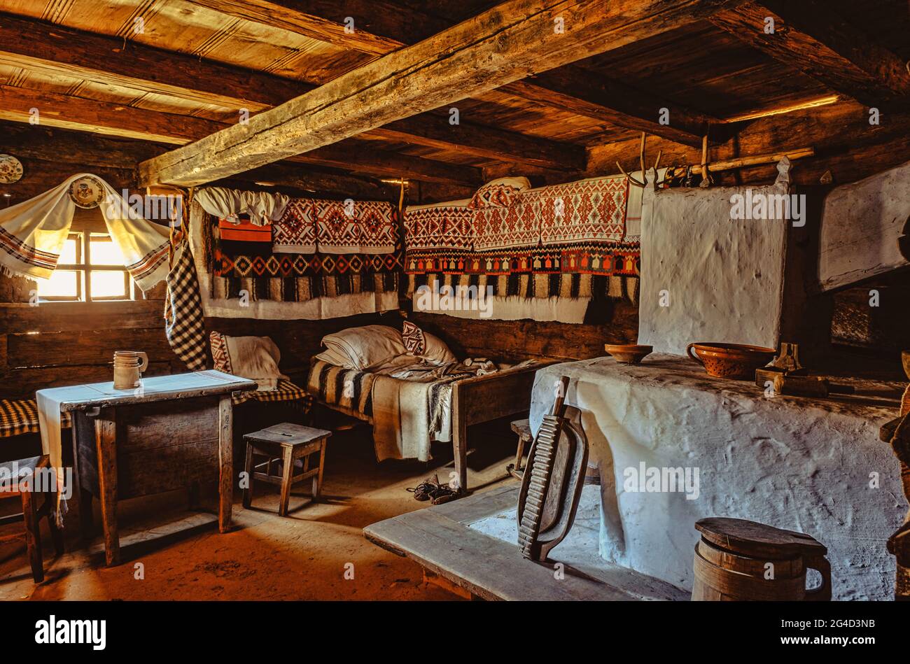 Traditional Romanian folk house interior with rural furniture and decoration  Stock Photo - Alamy