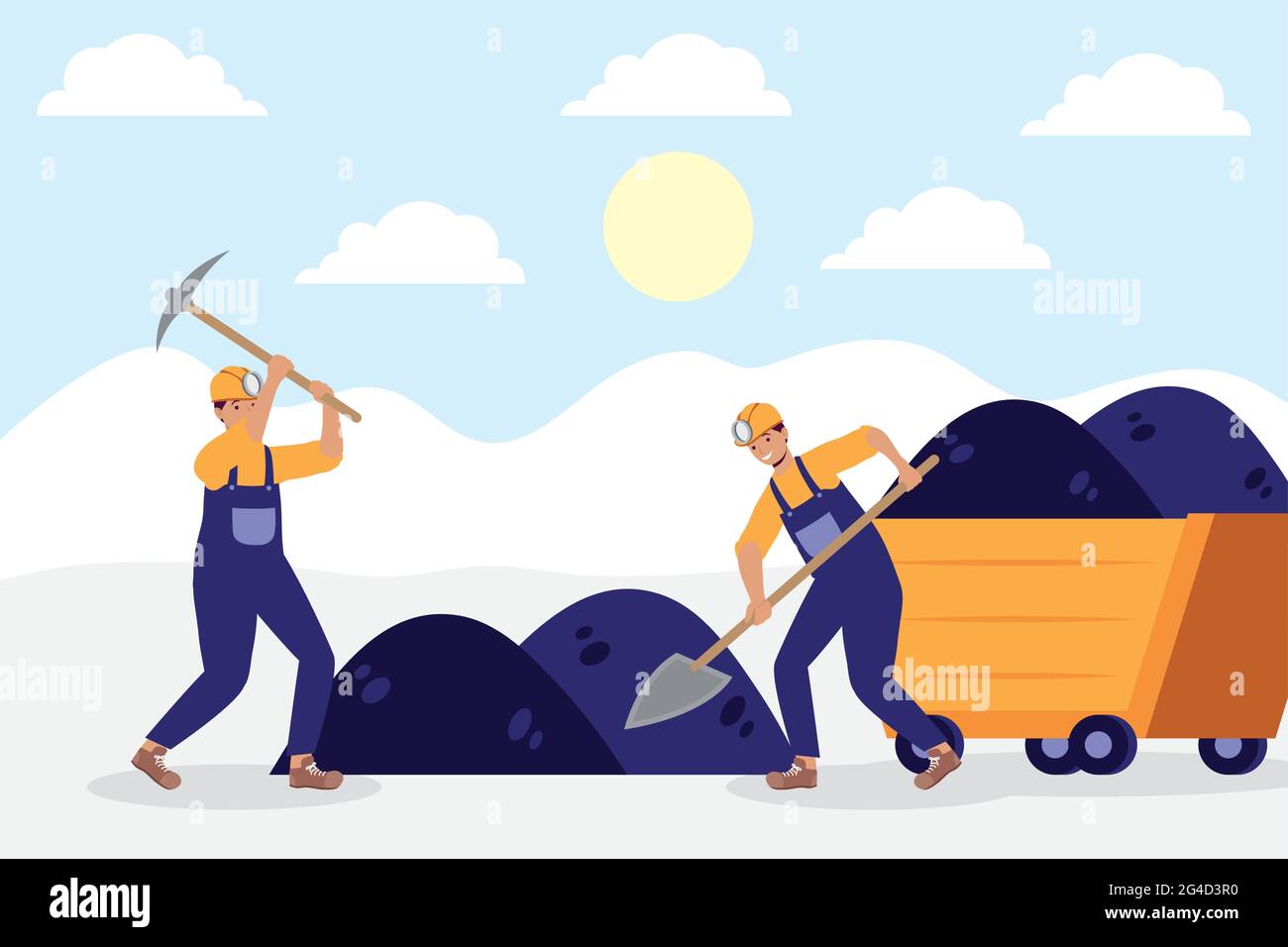 miners working in coal mine characters Stock Vector
