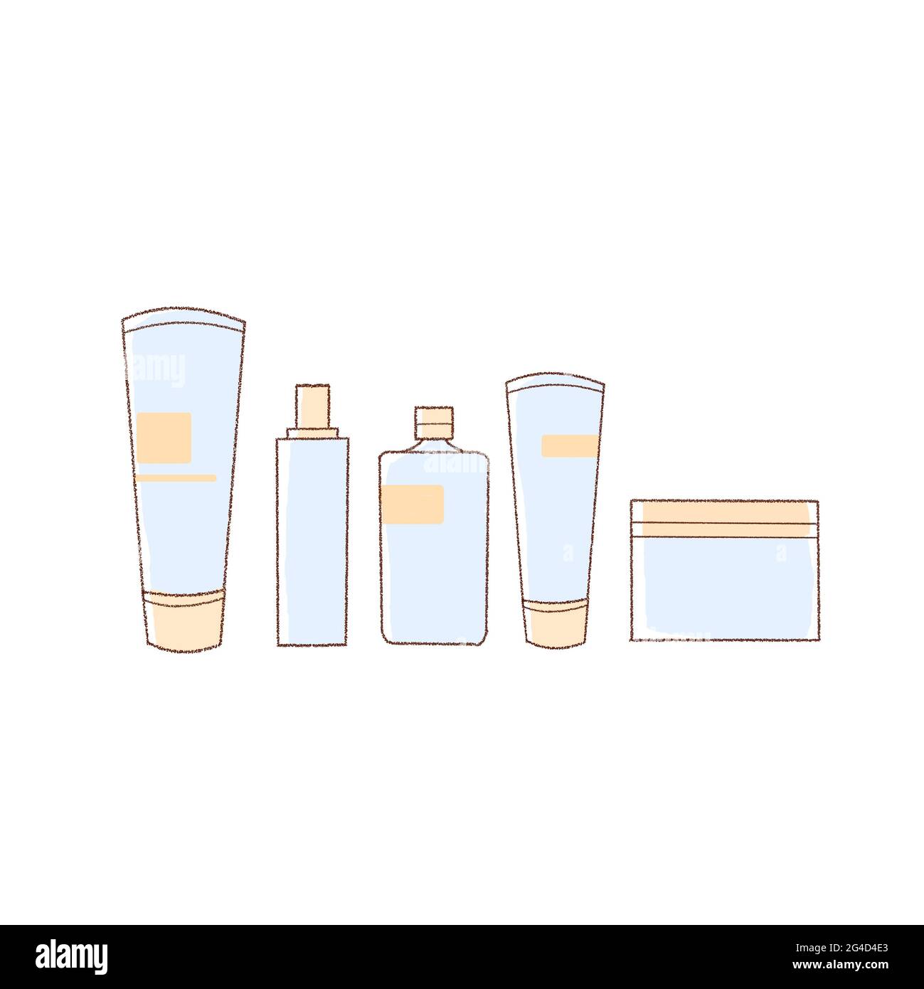 Set of basic cosmetics. Cute and simple art style. On a white background. Stock Photo