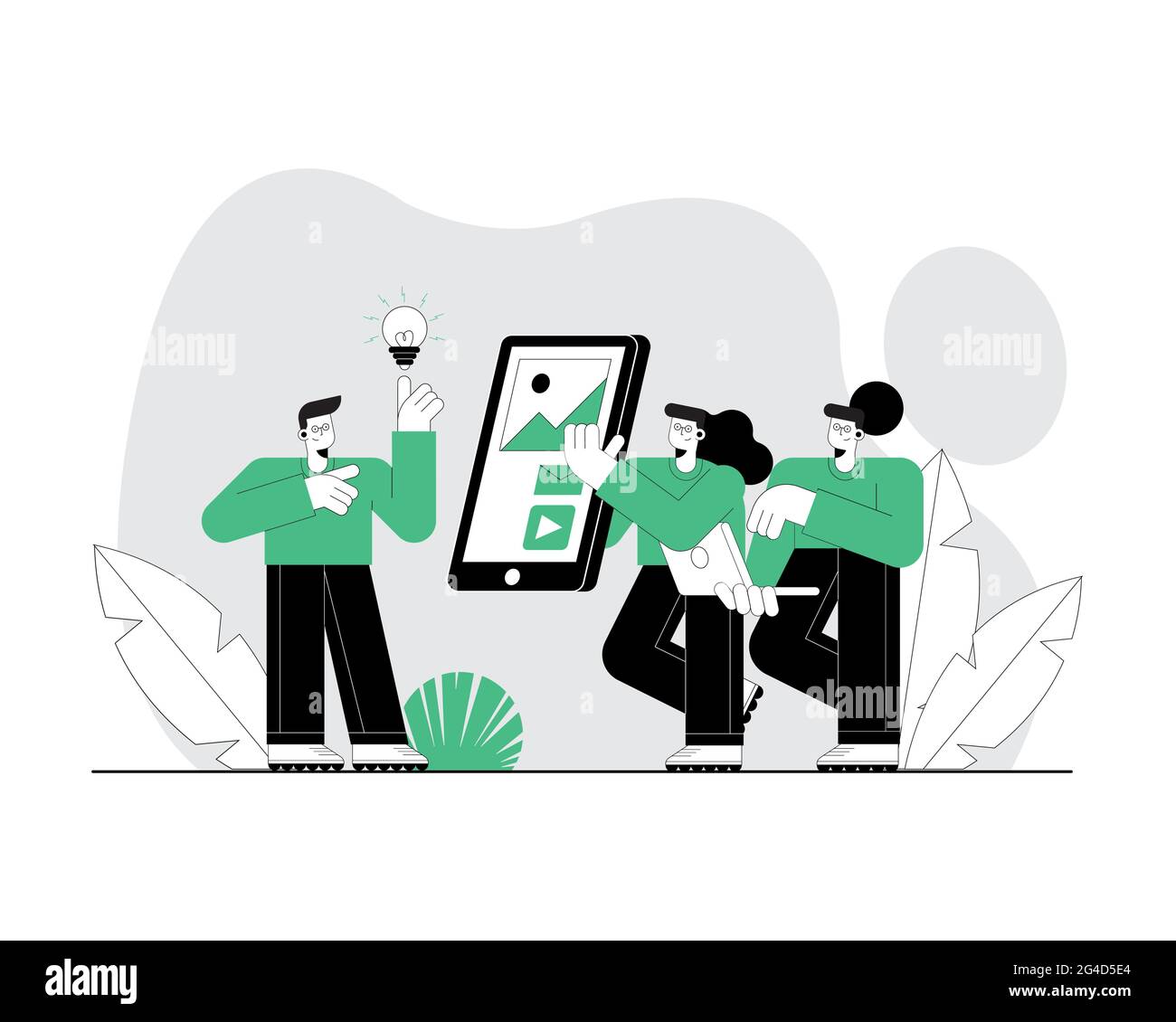 three persons using technology online characters Stock Vector
