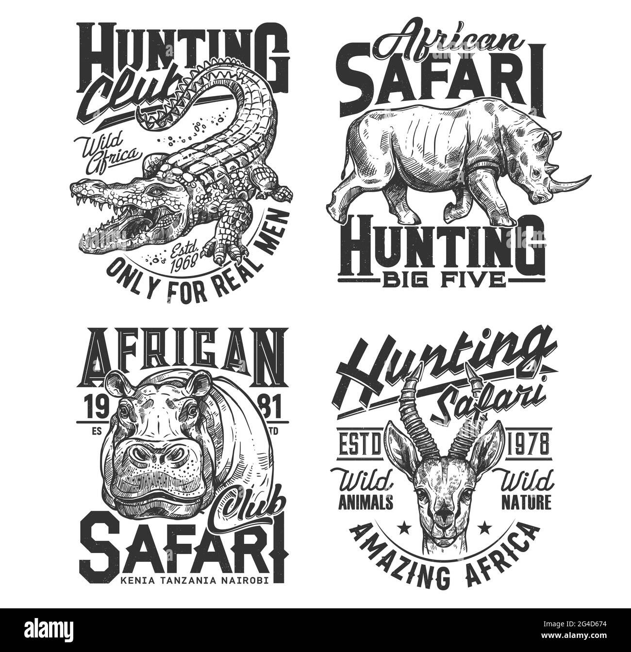 Safari hunting club t shirt prints, animals trophy, hunter sport vector
