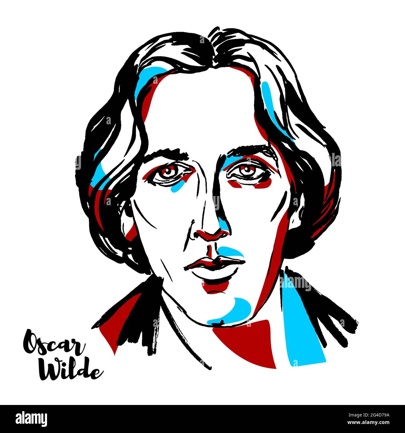 MOSCOW, RUSSIA - AUGUST 21, 2018: Oscar Wilde engraved vector portrait with ink contours. Irish poet and playwright. Stock Photo
