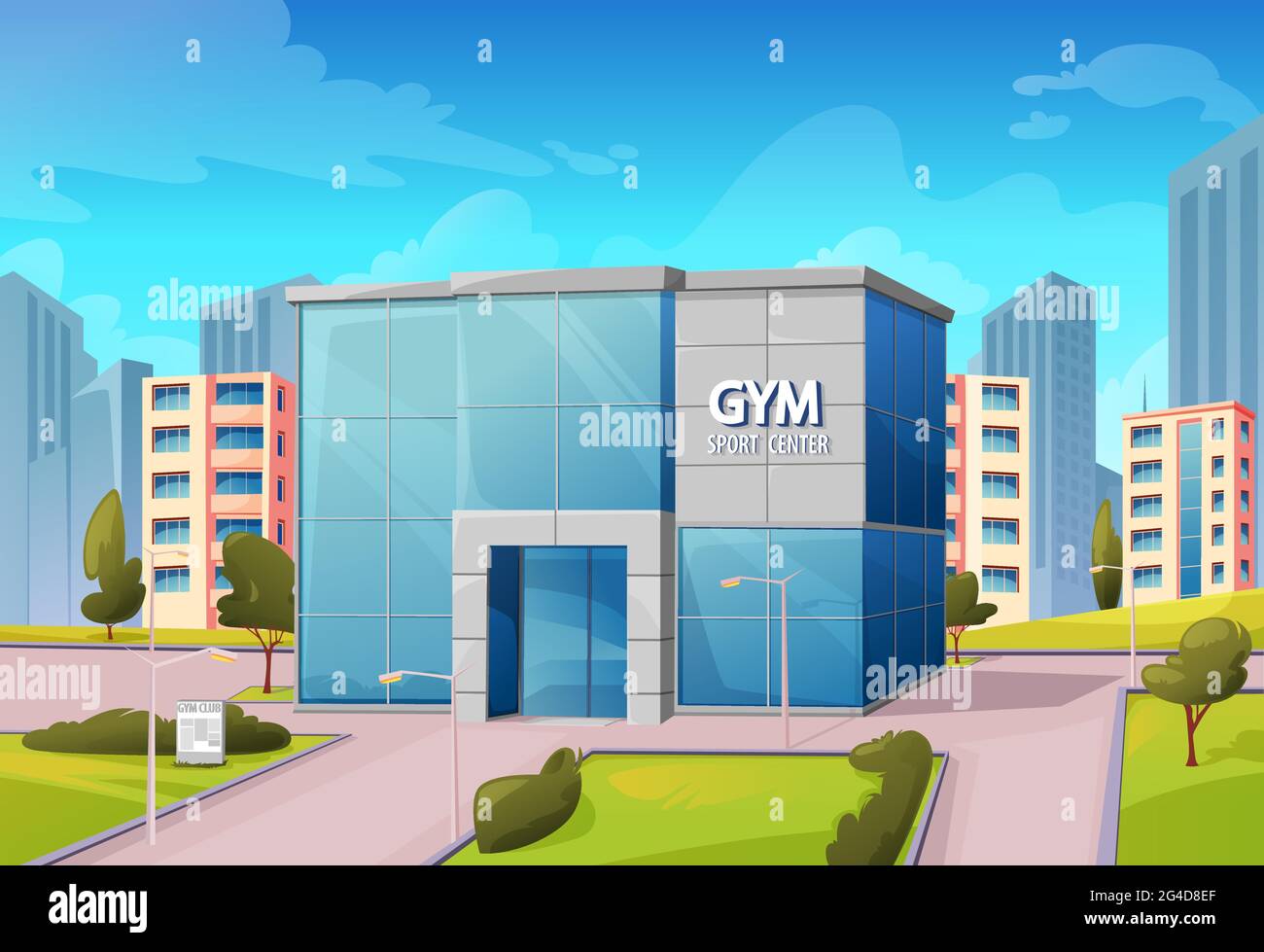 Sport center gym building on city street, fitness or bodybuilding club  exterior front view. Modern city architecture, metropolis cityscape with  fitnes Stock Vector Image & Art - Alamy