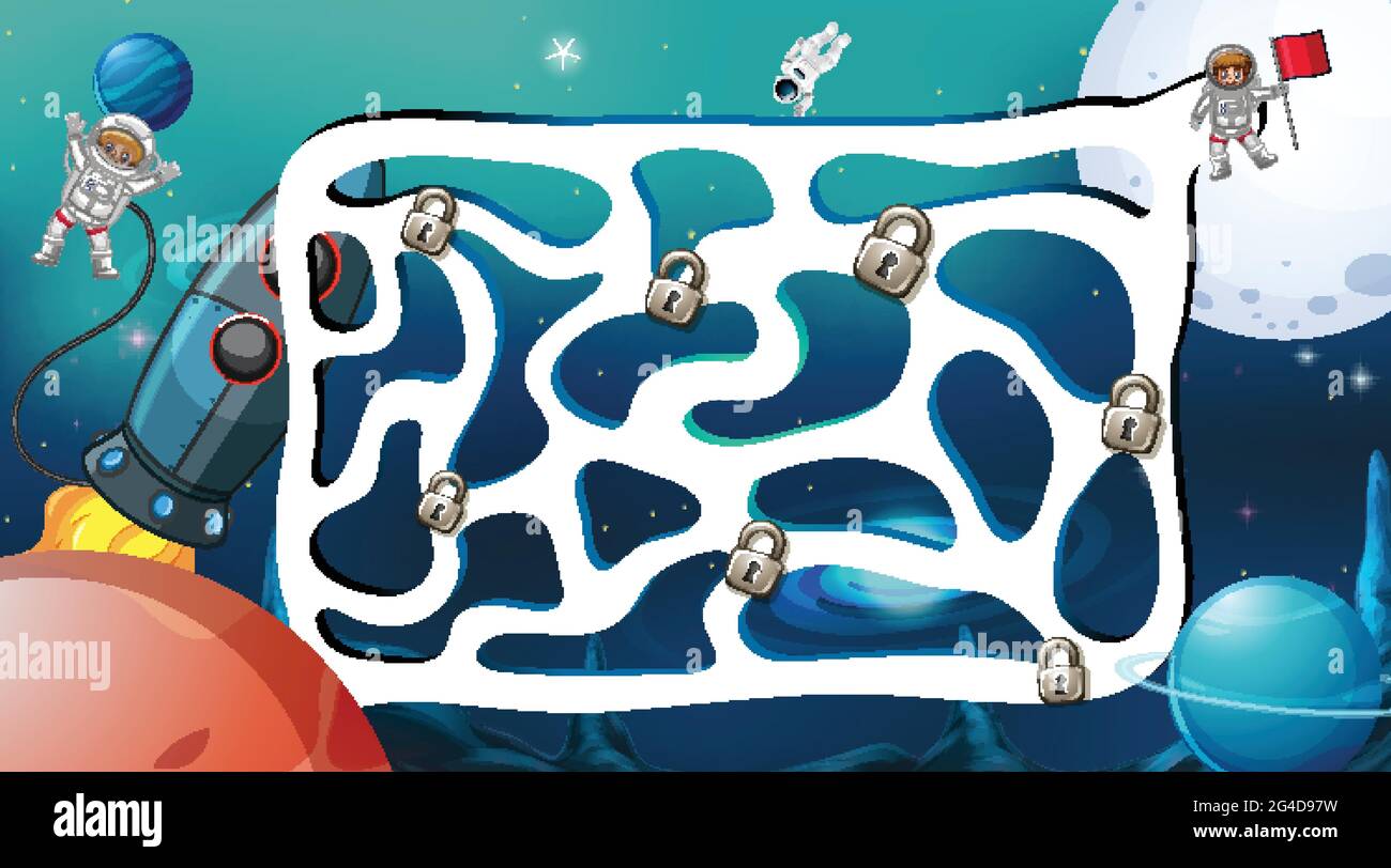 Maze game with space theme template illustration Stock Vector Image ...