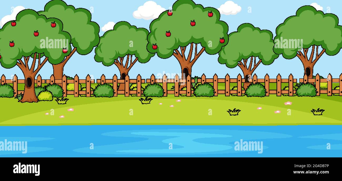 Empty scene with many trees in the park illustration Stock Vector Image ...