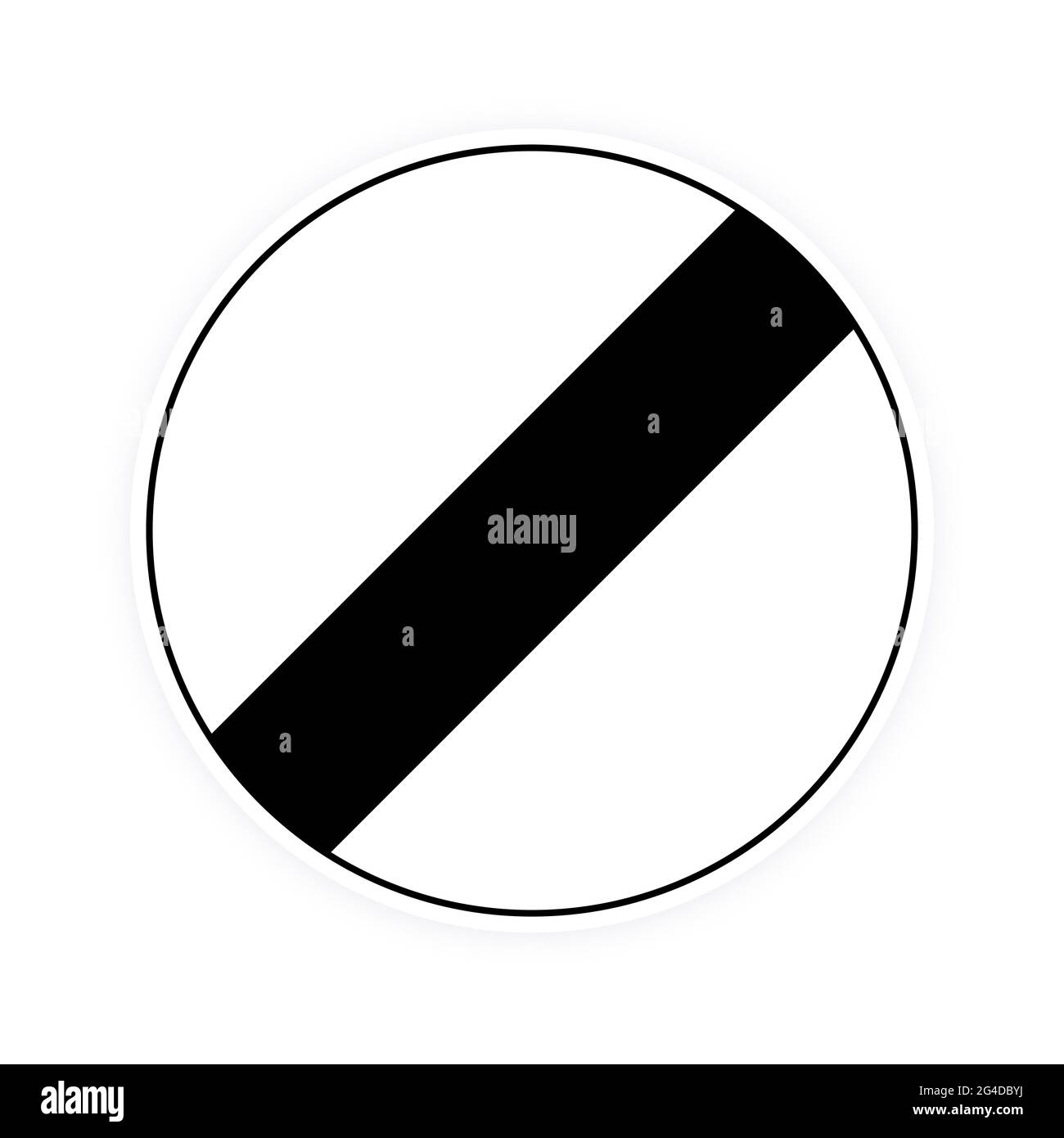 National UK round traffic derestriction sign flat style design vector illustration. White circle board with black stripe icon. End of prohibition traf Stock Vector