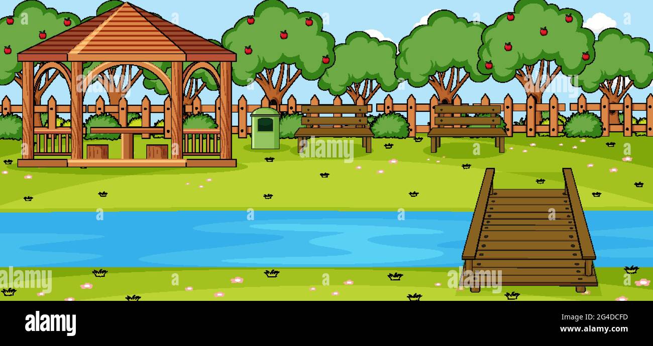 Horizontal scene with pavillion in the park illustration Stock Vector ...