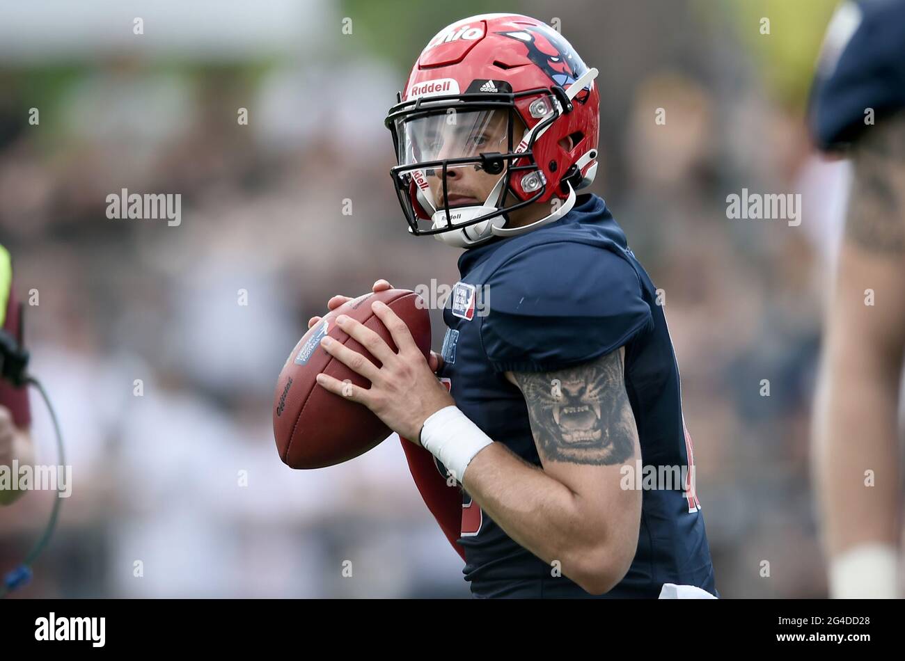 Hamburg, Germany. 20th June, 2021. American Football, ELF, Main Round,  Matchday 1, Hamburg Sea Devils - Frankfurt