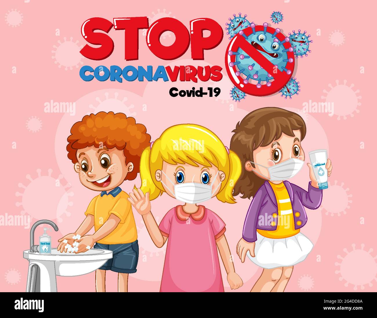 Stop Coronavirus banner design with kids wearing medical mask ...
