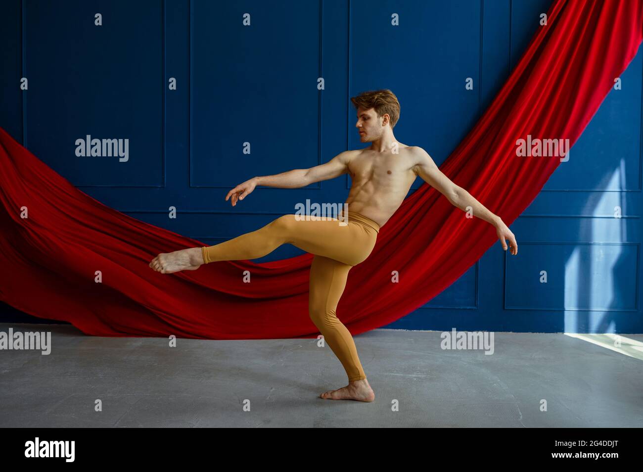 Male ballet dancer, training in dancing class Stock Photo