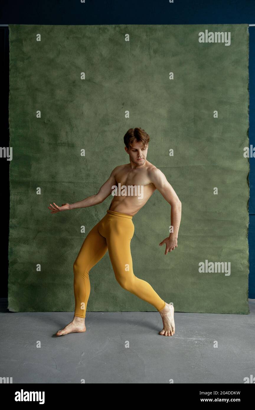 Male ballet dancer, training in dancing class Stock Photo