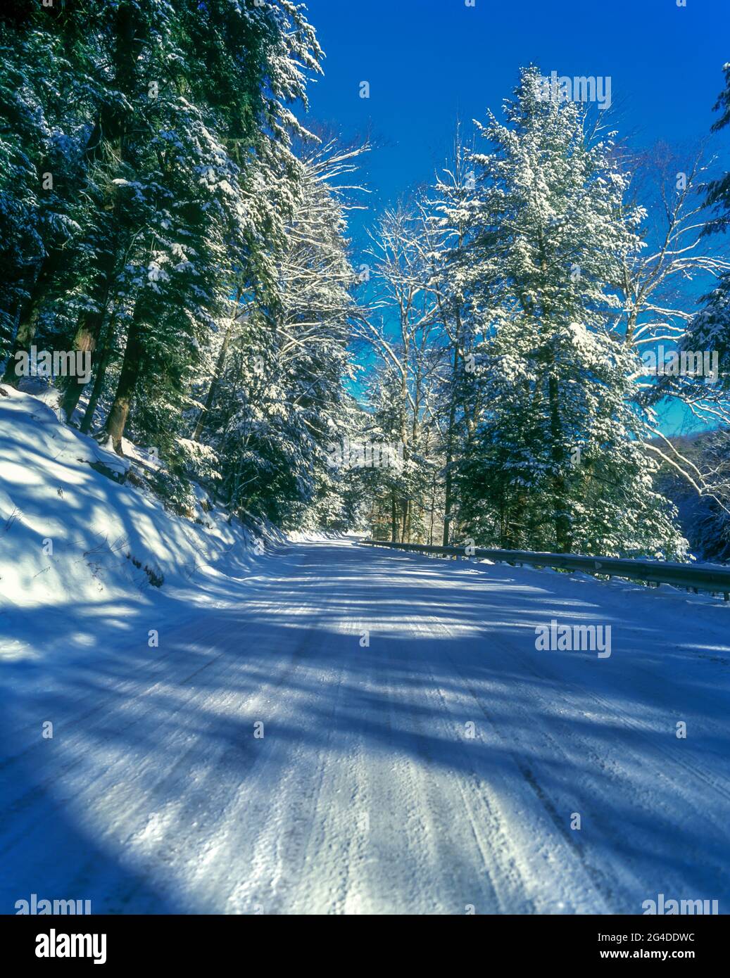 EMPTY SNOW COVERED ROAD PENNSYLVANIA USA Stock Photo