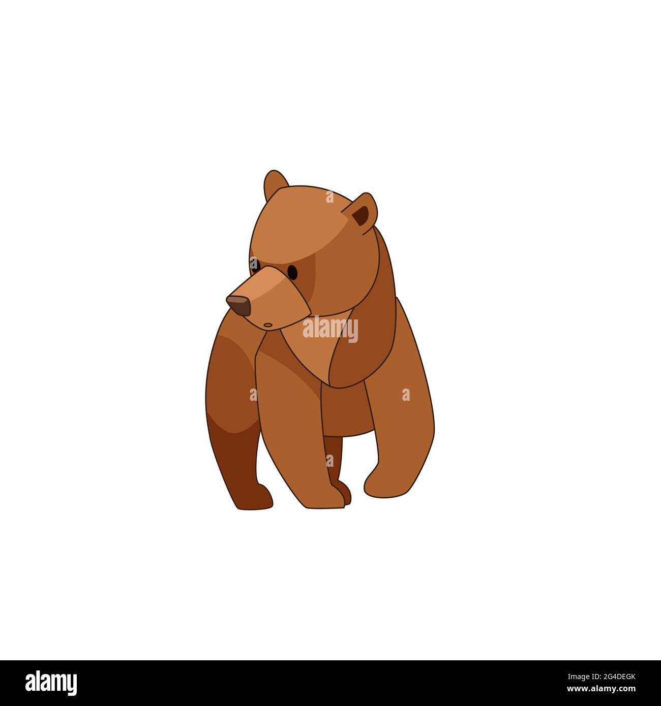 The bear cub walks around and looks around in surprise. Front view. Cartoon character of a baby mammal animal. A wild forest creature with brown fur Stock Vector