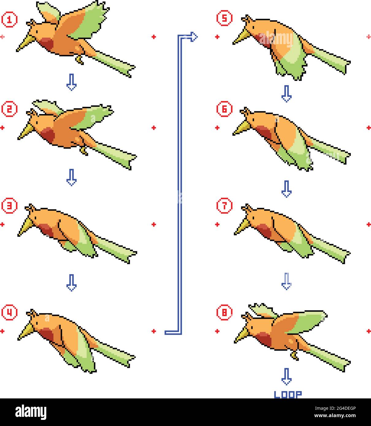 pixel art of bird flying animation loop Stock Vector Image & Art - Alamy