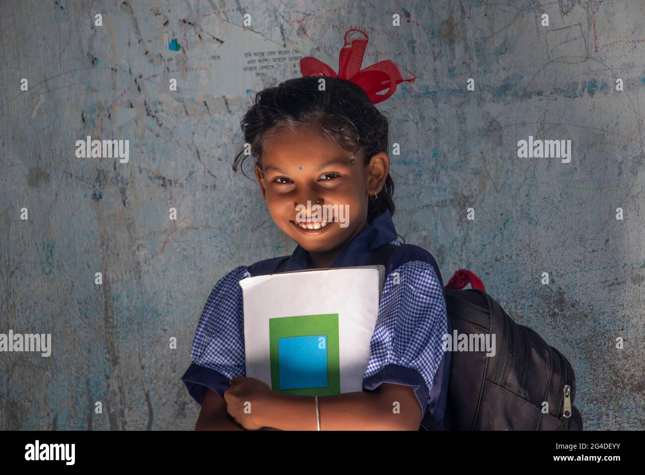 Indian Rural School Girl Holding Books Standing in School Stock Photo ...