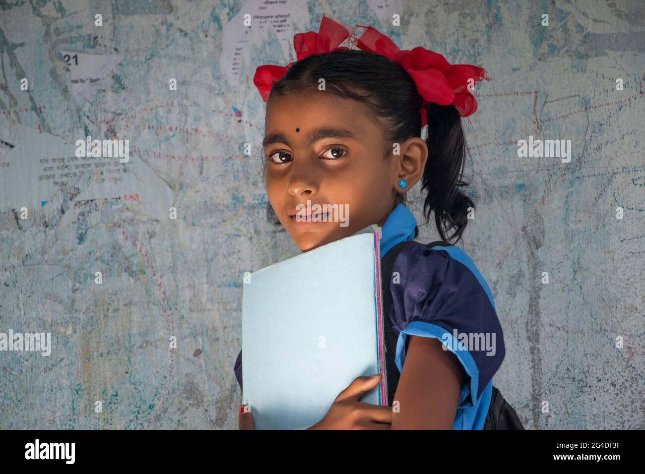 Indian Rural School Girl Holding Books Standing in School Stock Photo ...