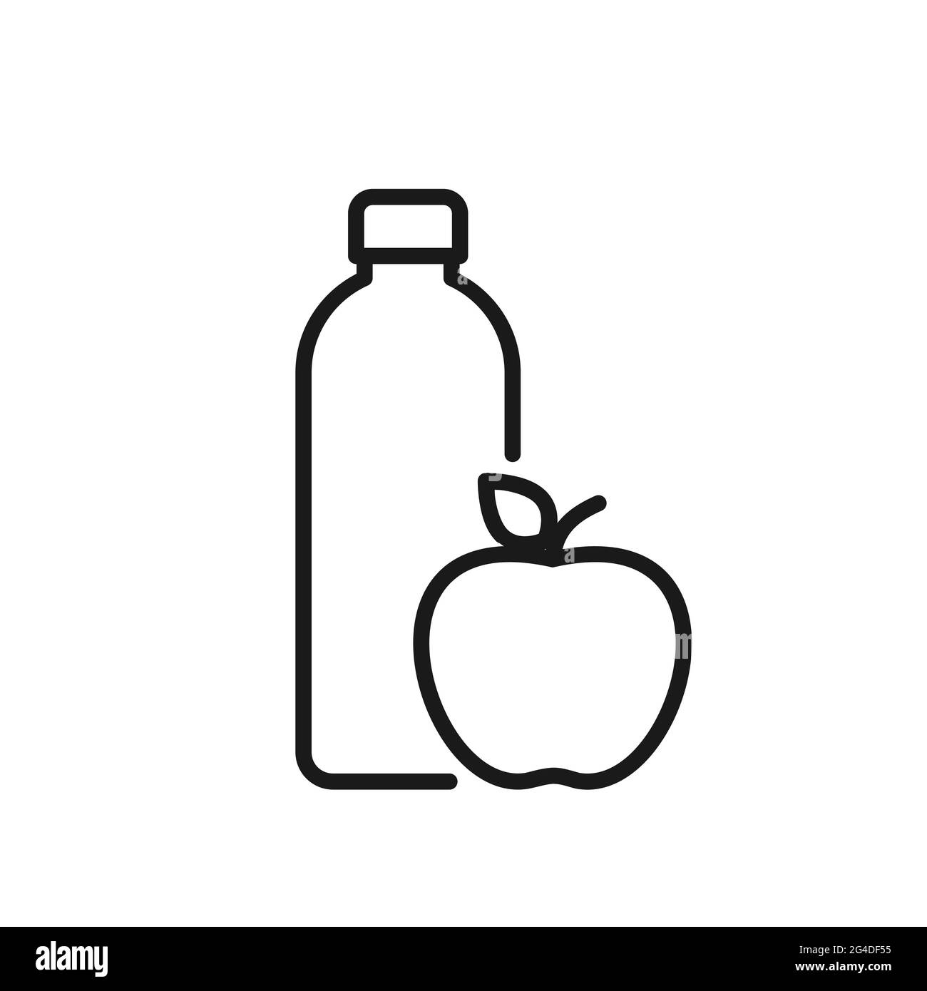 Apple and water bottle line icon. Healthy diet and lifestyle concept. Fitness and balanced food. Fruit and vegetables importance. Drink enough water. Stock Vector