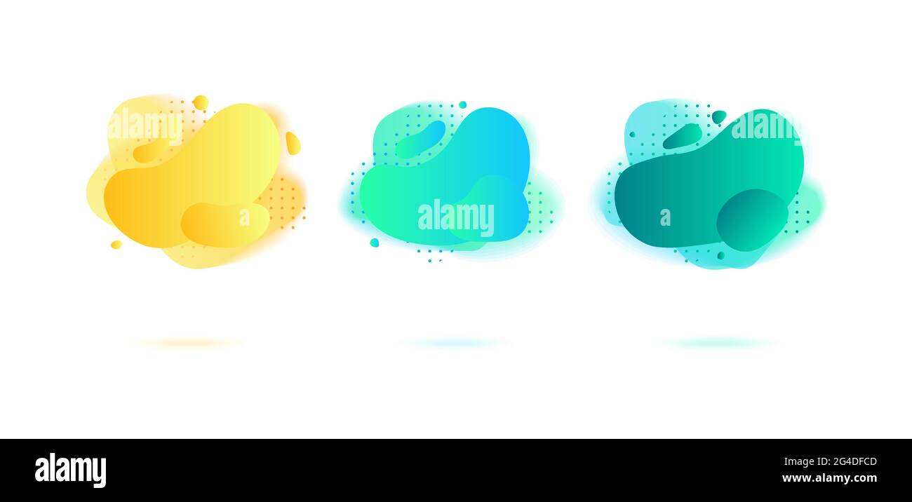 Abstract dynamic gradient graphic elements in modern style. Banners with flowing liquid shapes, amoeba forms. Vector illustration. Stock Vector