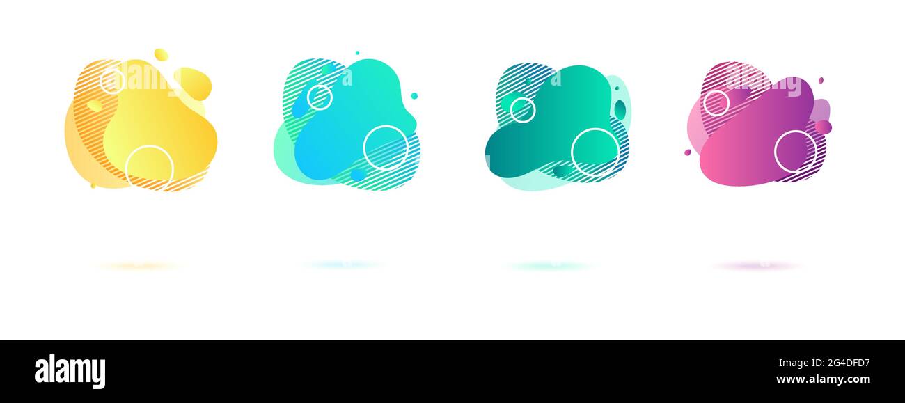 Abstract dynamic gradient graphic elements in modern style. Banners with flowing liquid shapes, amoeba forms. Vector illustration. Stock Vector