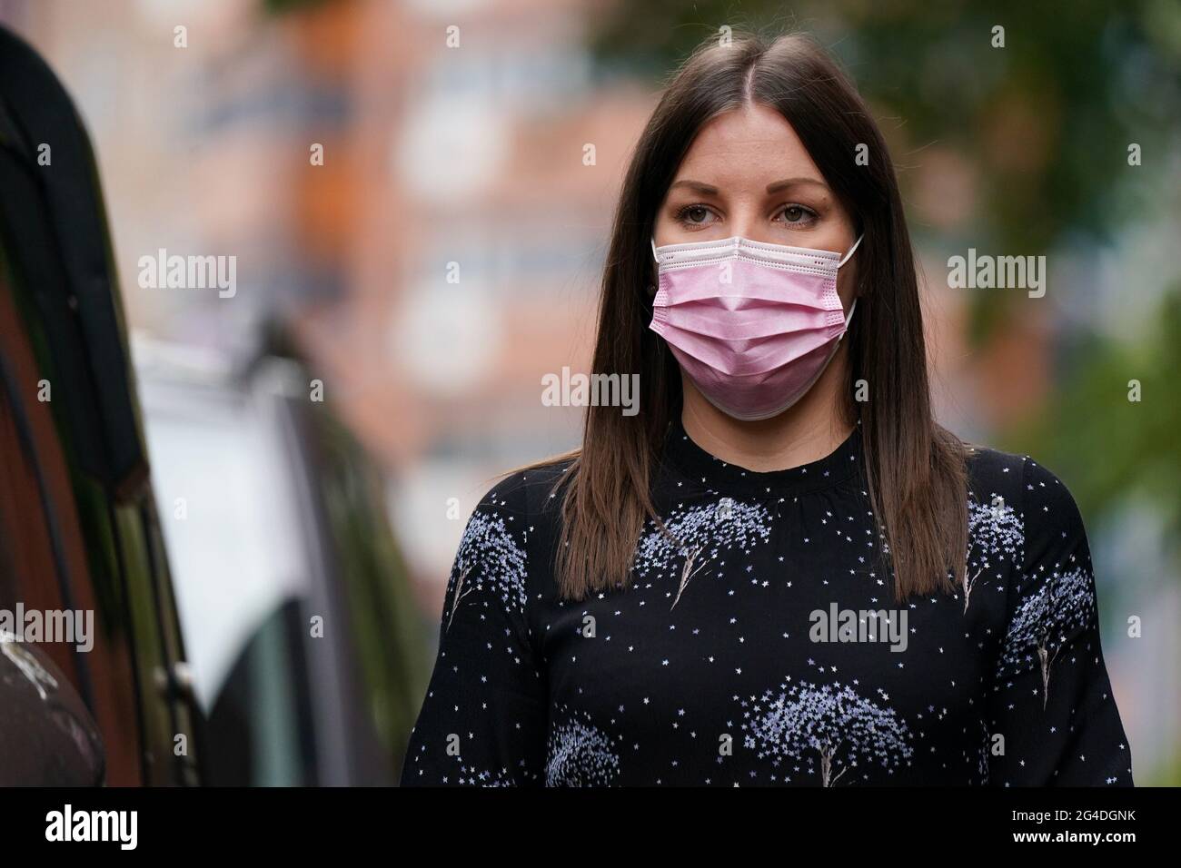 West Mercia Police constable Mary Ellen Bettley-Smith arrives at Birmingham Crown Court where she is accused of assaulting former footballer Dalian Atkinson on the day he died in Telford, Shropshire, on August 15, 2016. Her colleague Benjamin Monk is accused of the murder, and an alternative charge of manslaughter of Mr Atkinson. Picture date: Monday June 21, 2021. Stock Photo