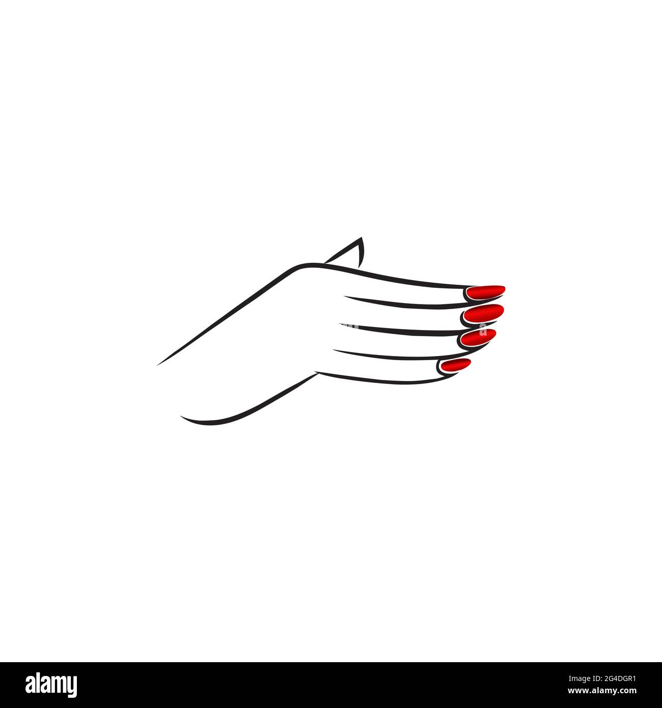 Hand with red nails. Stock vector illustration isolated on white background. Logo for the manicure master. Stock Vector