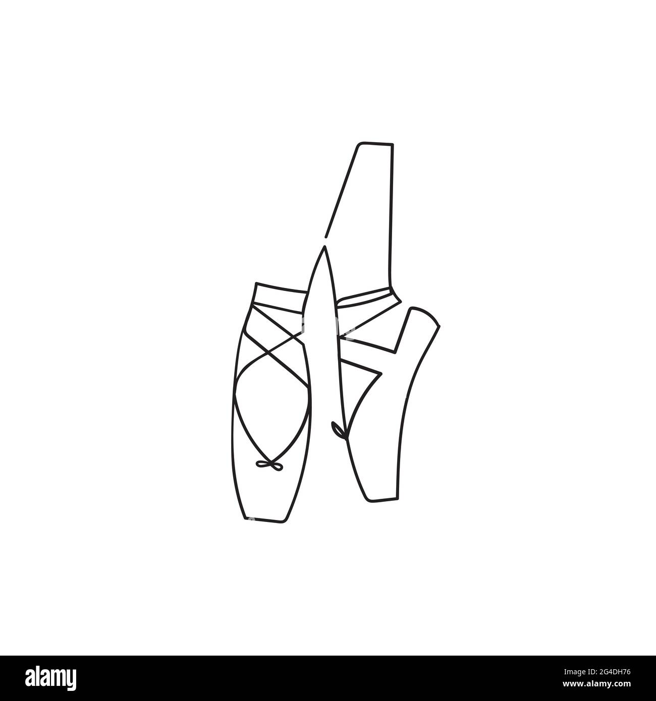 Ballerina legs in pointe shoes continuous line drawing. Ballet shoes with ribbons.Stock vector illustration isolated on white background.One line Stock Vector