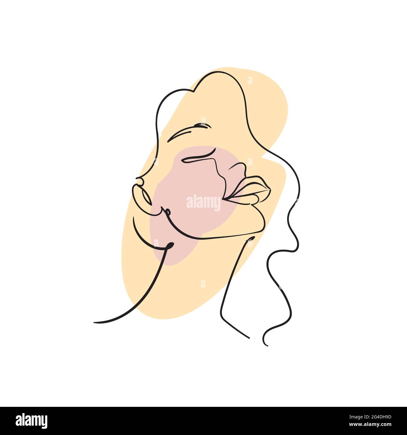 Abstract Woman face,silhouette in minimalistic style.The black Continuous line and abstract colored spots.Modern Design concept.Stock vector Stock Vector