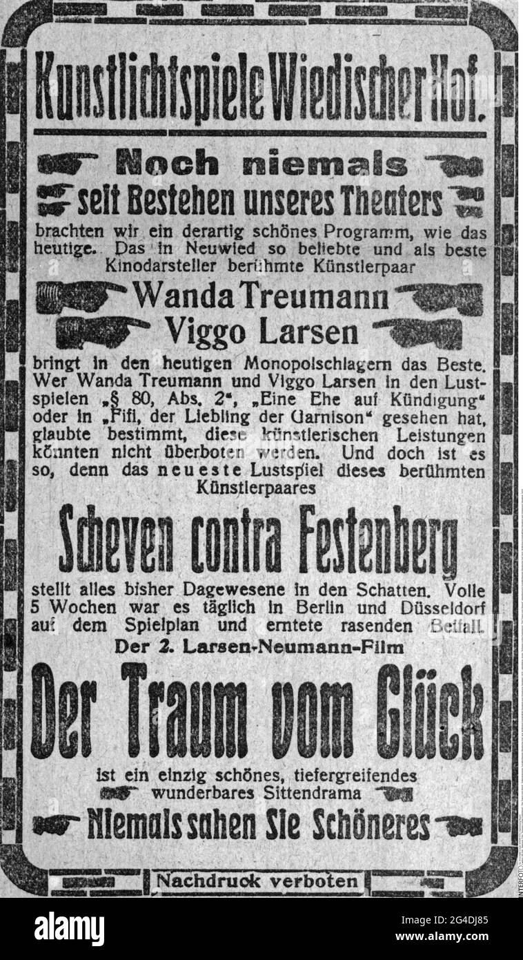 advertising, movie, 'Scheven contra Festenberg', 'Der Traum vom Glueck', advertisement, ARTIST'S COPYRIGHT HAS NOT TO BE CLEARED Stock Photo