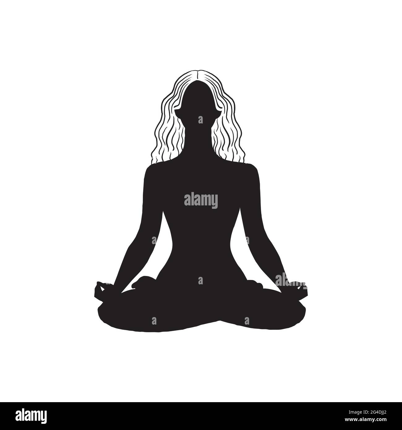 Black isolated silhouette of woman in lotus position on white background.Stock illustration. Stock Vector