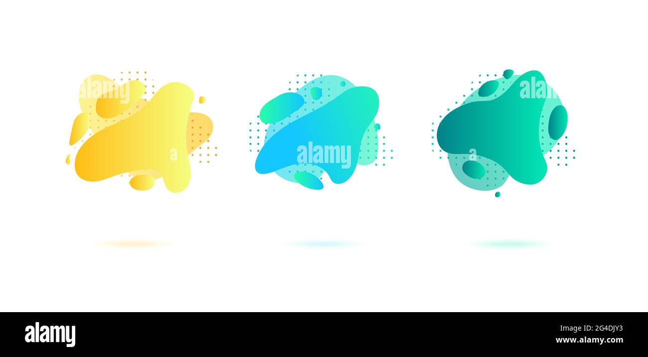 Abstract dynamic gradient graphic elements in modern style. Banners with flowing liquid shapes, amoeba forms. Vector illustration. Stock Vector