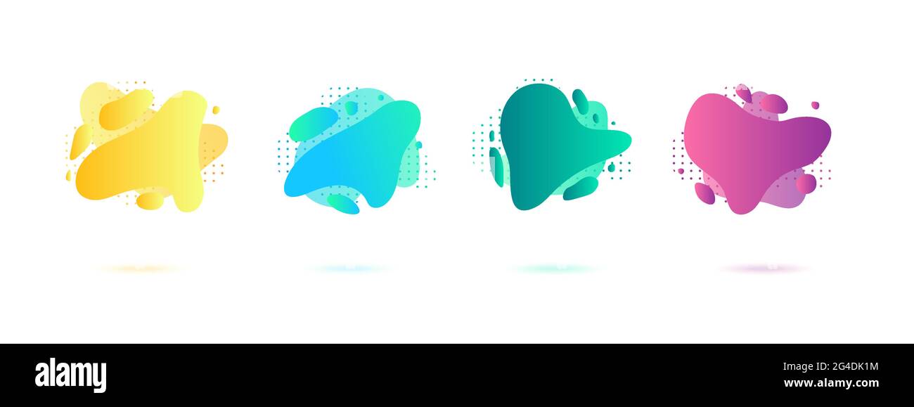 Abstract dynamic gradient graphic elements in modern style. Banners with flowing liquid shapes, amoeba forms. Vector illustration. Stock Vector