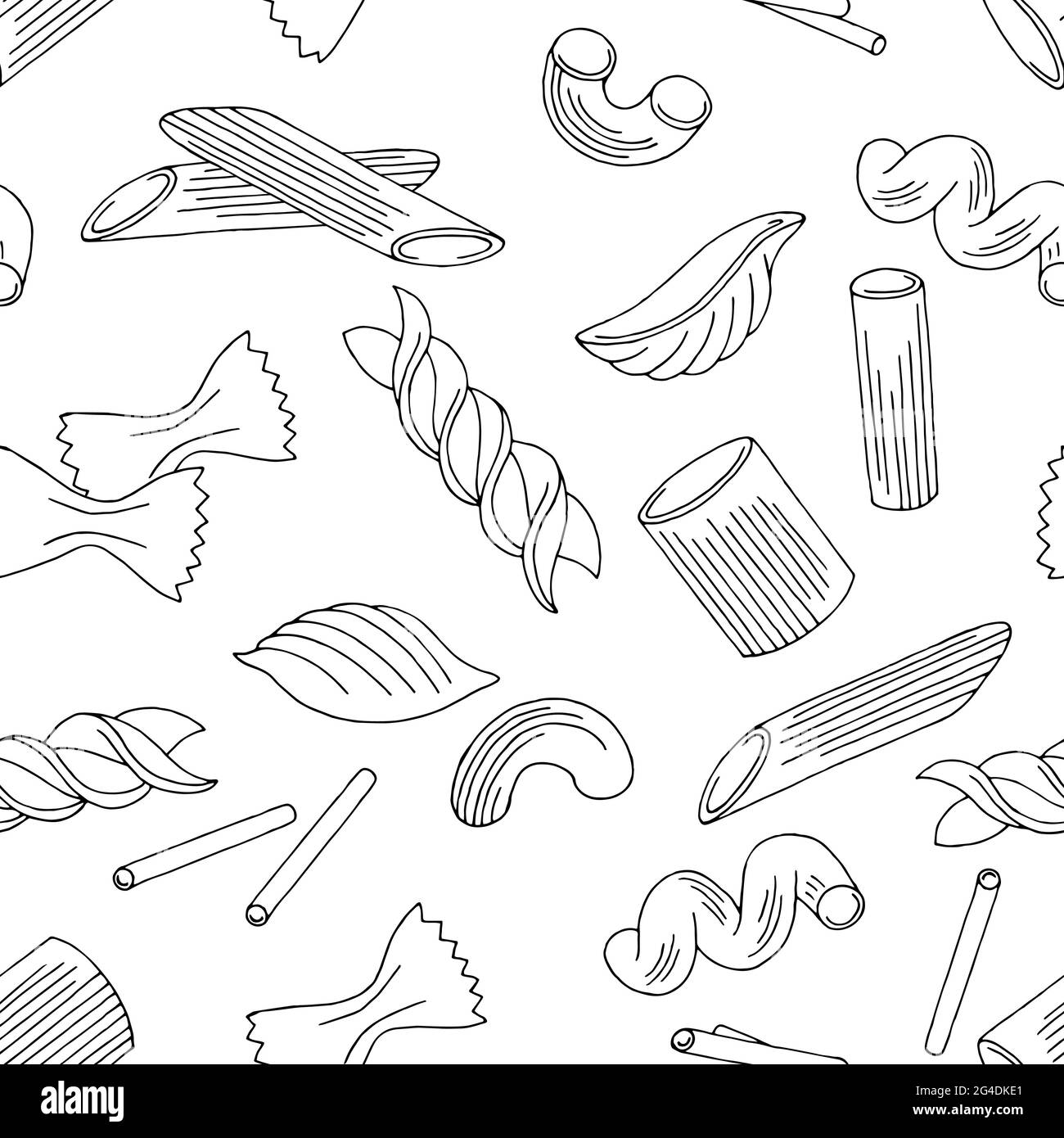 Pasta seamless pattern graphic black white sketch illustration vector Stock Vector